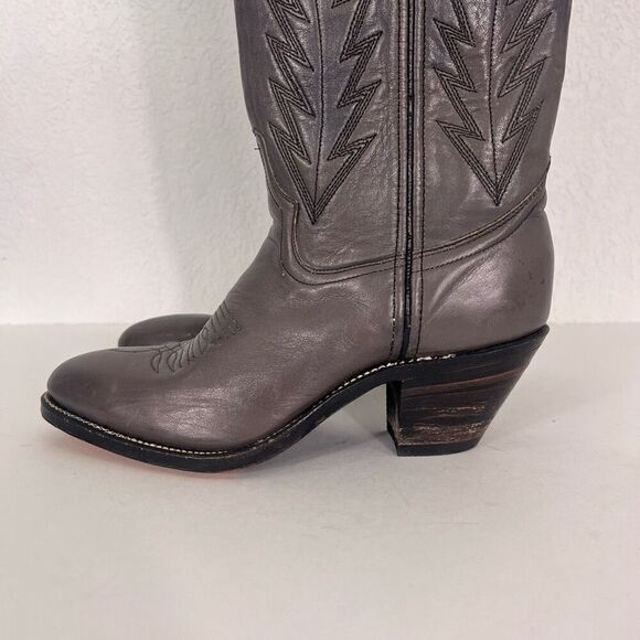Double H Grey Leather Tall Western Heeled Cowboy Boots - Picture 3 of 14